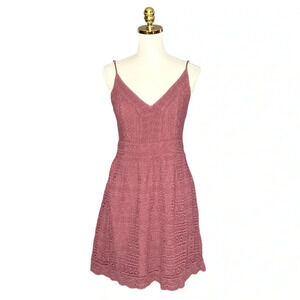 ABERCROMBIE & FITCH | Dusty Rose Eyelet Crochet Smoked Back Dress Size L